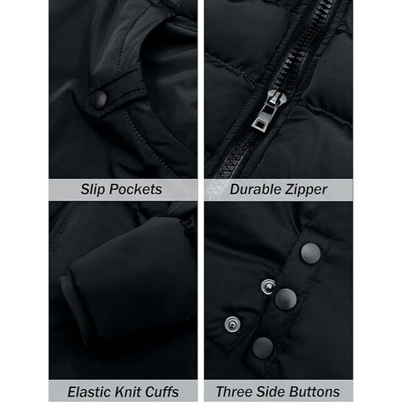 Puffer Coat Parka Hooded Jacket Womens XS Black Windproof CHERFLY - Picture 4 of 16